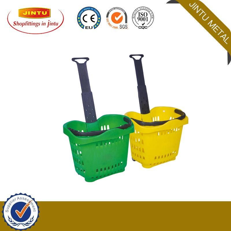 High Quality 45L Plastic Roll Shopping Basket Trolley