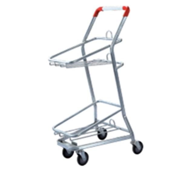 Factory Supermarket Equipment 3 Inch Caster Two Basket Shopping Cart