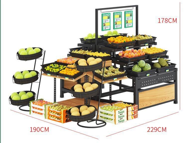 Knockdown Supermarket Metallic Produce Vegetables and Fruit Display Rack Shelves