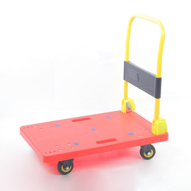 Metal and Plastic Flat Hand Warehouse Four Wheels Tooling Cart