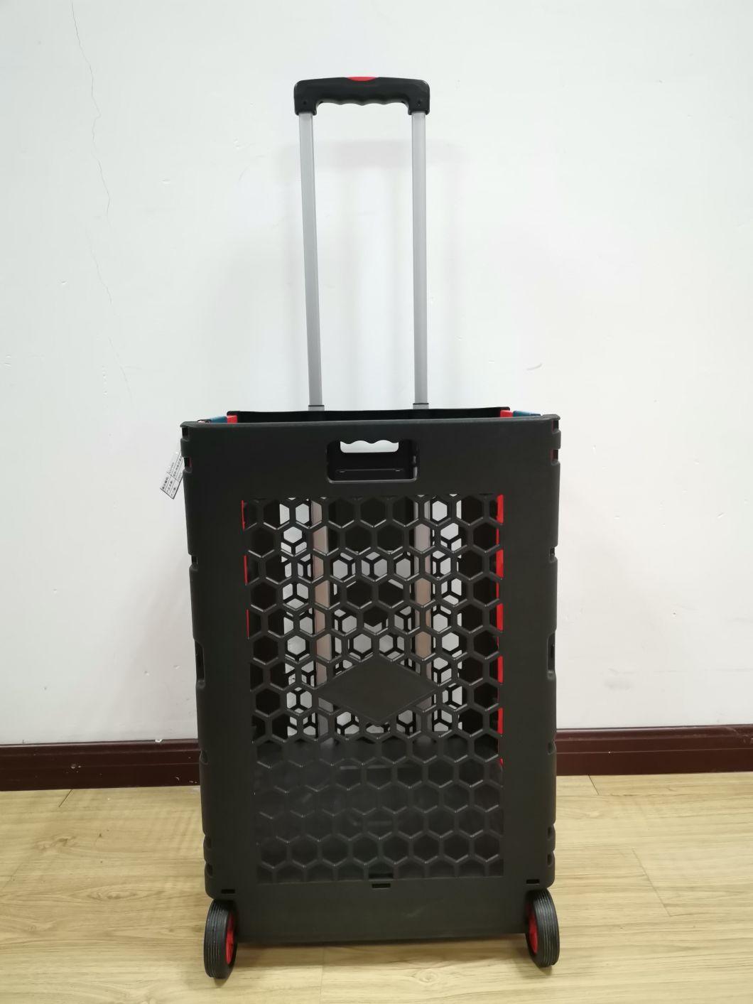 China Factory Telescopic Handle Shopping Trolley Plastic Foldable Cart