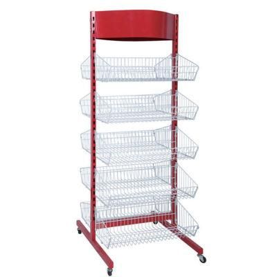 Hot Selling Double Sided Shelf with Hanging Basket Supermarket Shelves