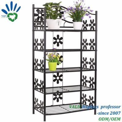 Outdoor Adjustable Black Metal Garden Flower Shelf Rack