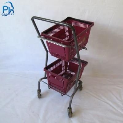 Safety Double Baskets Two Layer Metal Steel Shopping Trolley