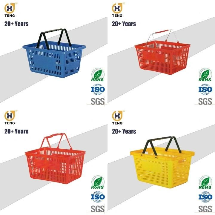 Xj-14 Supermarket Plastic Shopping Basket with Handle and Wheels