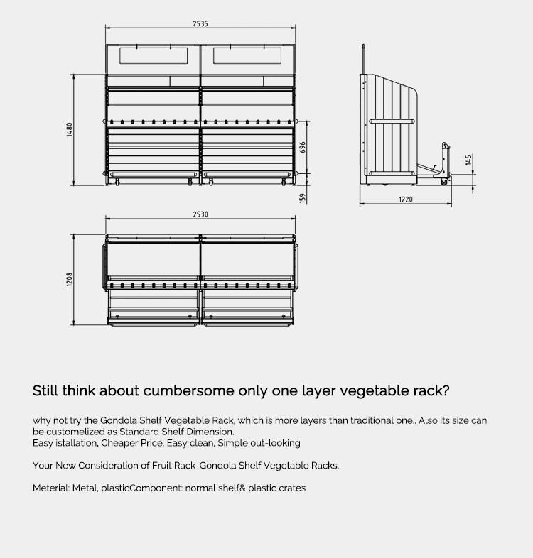 Three Tiers Single Side Metal Vegetables and Fruits Display Shelf