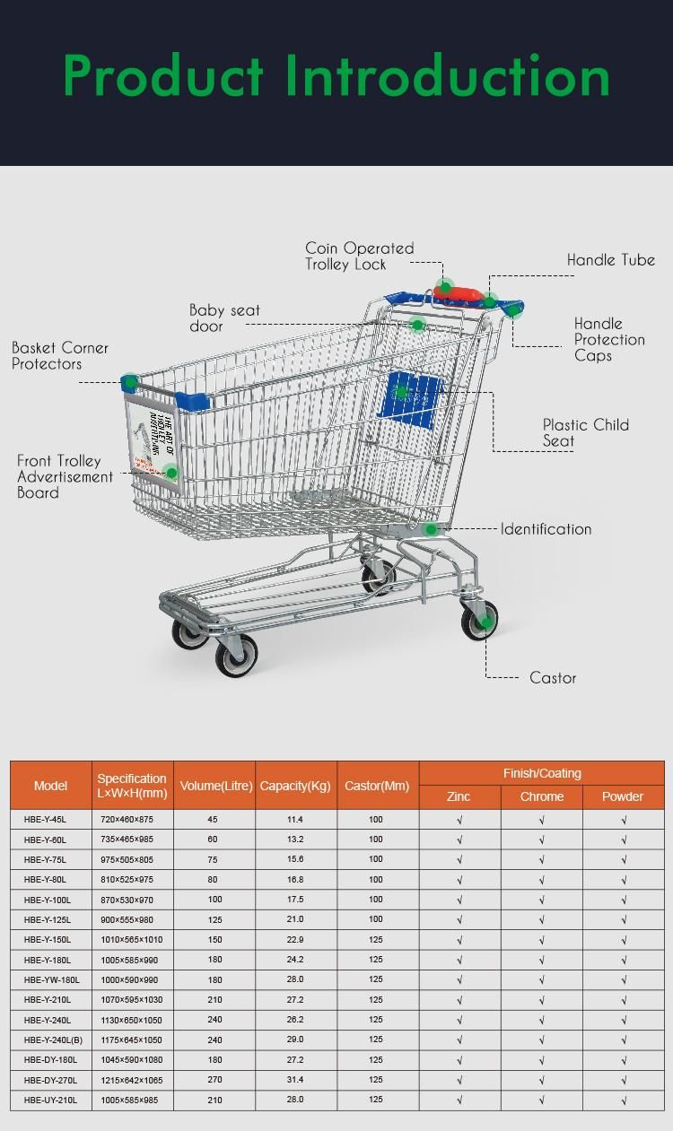 Hot Selling Asian Style Supermarket Trolley Metal Shopping Cart