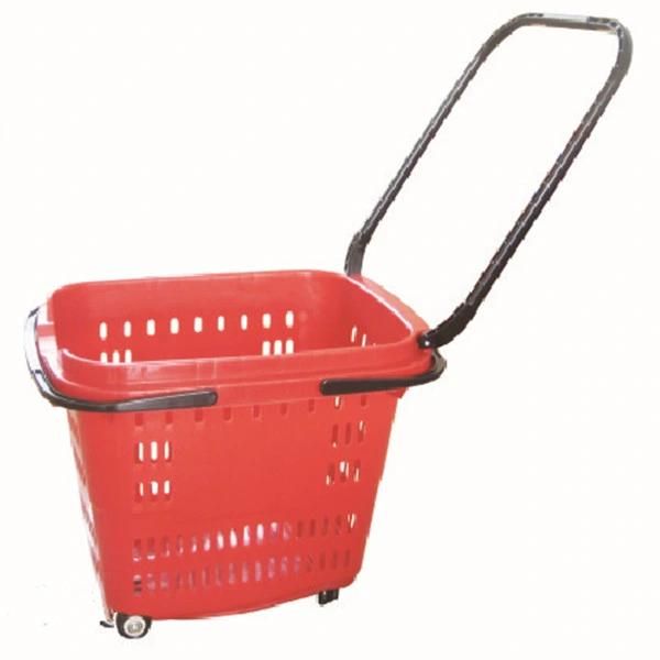 Supermarket Plastic Shopping Basket with Wheels (YD-Z11)