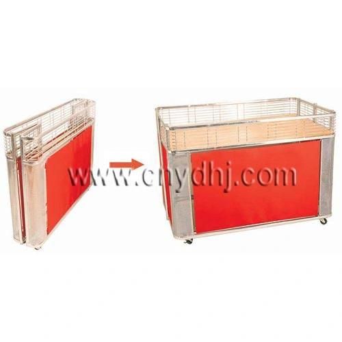 Market Promotion Table Vegetable Display Woden Rack Table with Wheels