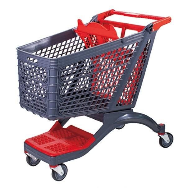 100L Supermarket Plastic Wheeled Shopping Trolley Hand Cart