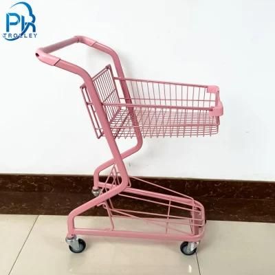 Japanese 2-Tier Grocery Supermarket Shopping Cart Trolley with Plastic Basket