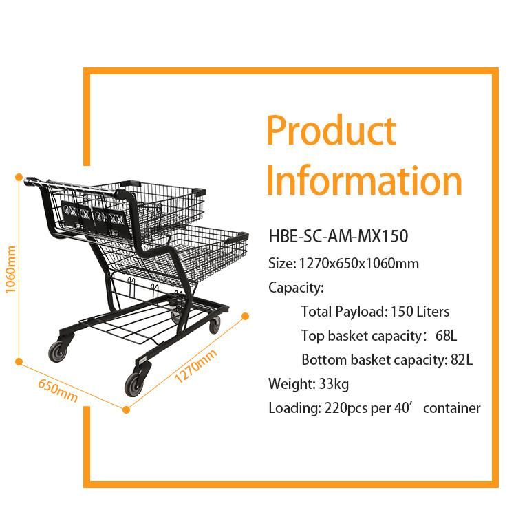 American Style Two Tier Baskets Shopping Cart with Baby Seat