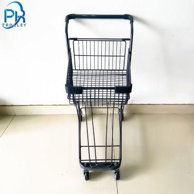 Japanese Styles Metal Push Shopping Basket Cart Trolley with Wheels