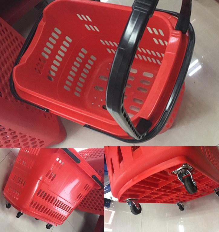 Cheap Price Plastic Supermarket Trolley Four Wheels Large Shopping Basket