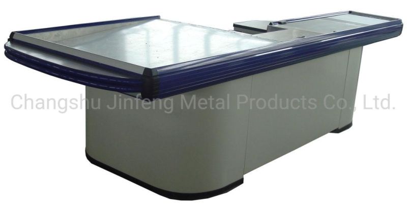 Supermarket Checkout Counter Store Metal Cashier Desk with Conveyor Belt