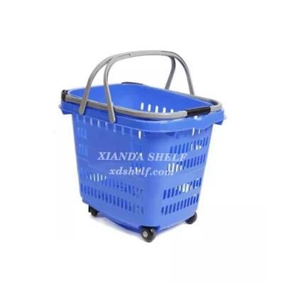 Large Capacity Plstic Rolling Shopping Basket with Wheels Euro Large Capcity Plastic Shop Equipment Groceries Shopping Trolley