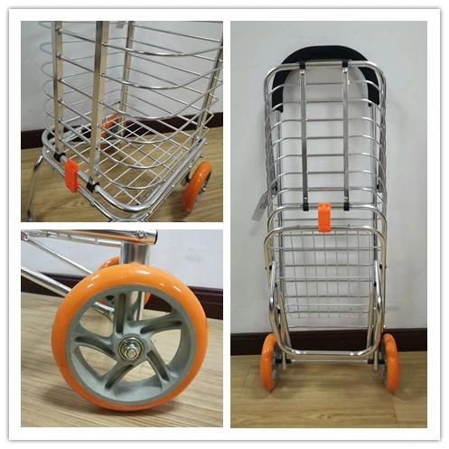 China Manufacturer Aluminum Foldable Shopping Cart with Two Swivel Wheels