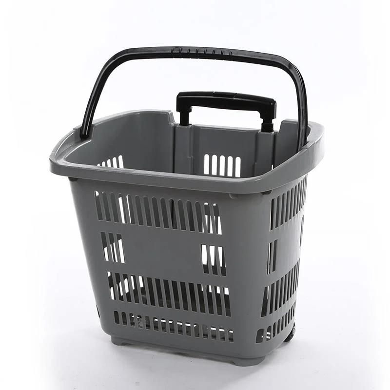 High Quality Plastic Supermarket Single Handle Roll Shopping Trolley Basket