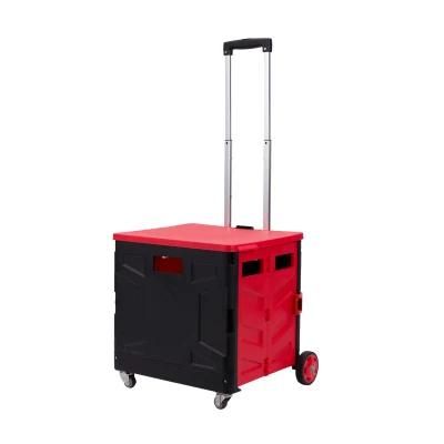 China High Quality Plastic Rolling Folding Shopping Trolley Box Cart on Wheels