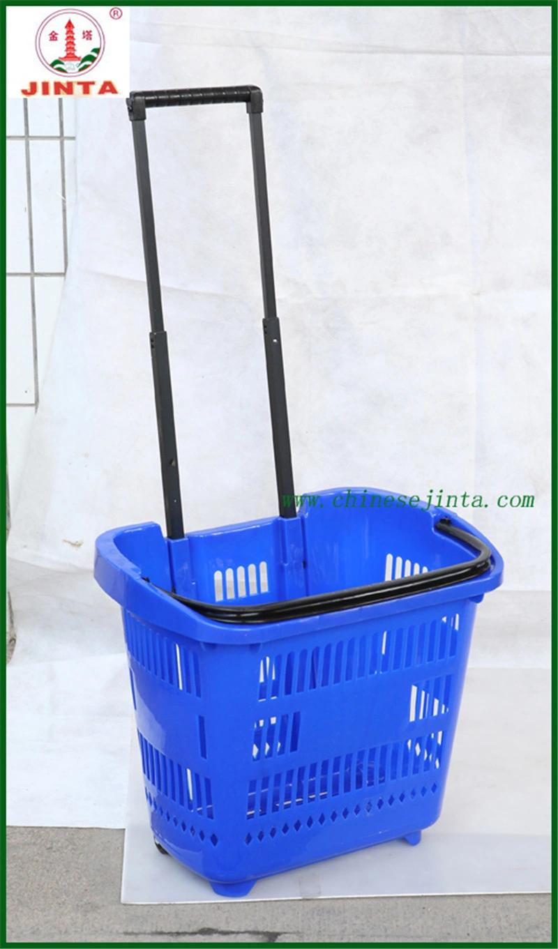 Wheeled Plastic Supermarket Shopping Basket with Ce Certification