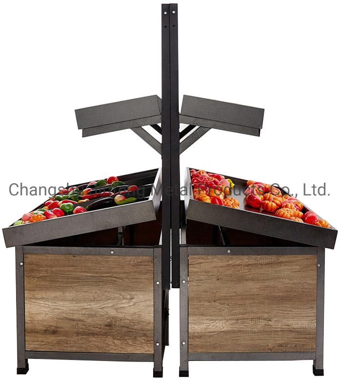 Supermarket Steel-Wood Fruit & Vegetable Display Stand