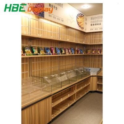 Supermarket Store Display Metal Wooden Dry Food Carts Grains Display Rack Stand Rack Gondola Units