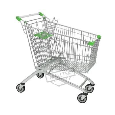 Large Size Supermarket European Shopping Hand Trolley with Elevator Wheels