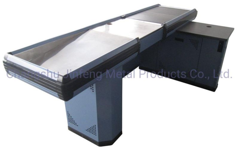 Supermarket Electric Cashier Table Checkout Counter with Conveyor Belt Jf-Cc-097