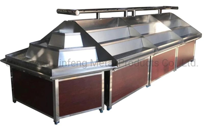 Supermarket Equipment Steel-Wood Display Stand for Vegetable with Spray System