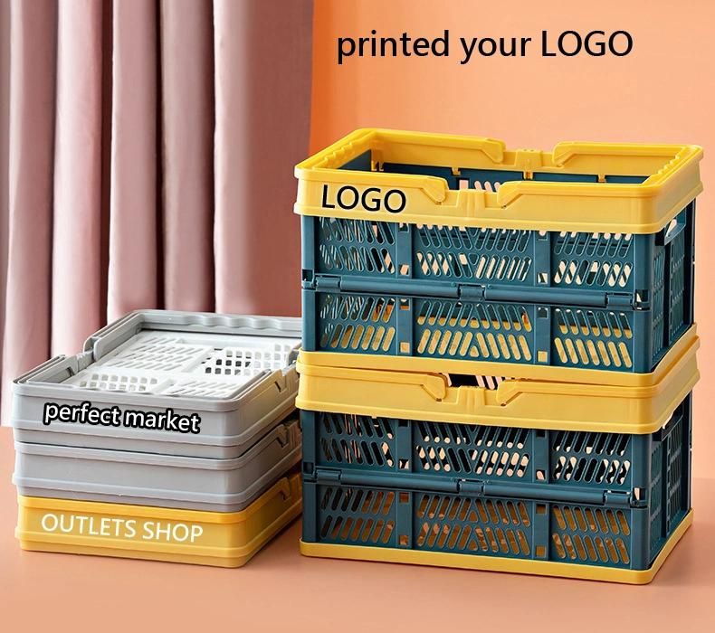 Plastic Hand Shopping Basket Supermarket Shopping Cart Foldable Storage Basket Portable Customized Logo Storage Box