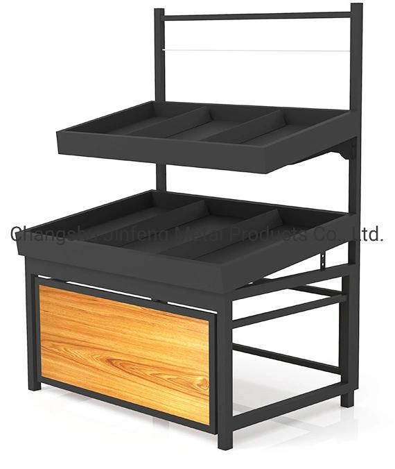 Supermarket Storage Shelf Vegetable and Fruit Display Rack with Wood