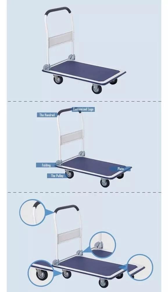 Metal Plastic Flat Hand Warehouse Tooling Cart Supermarket Hand Trolley