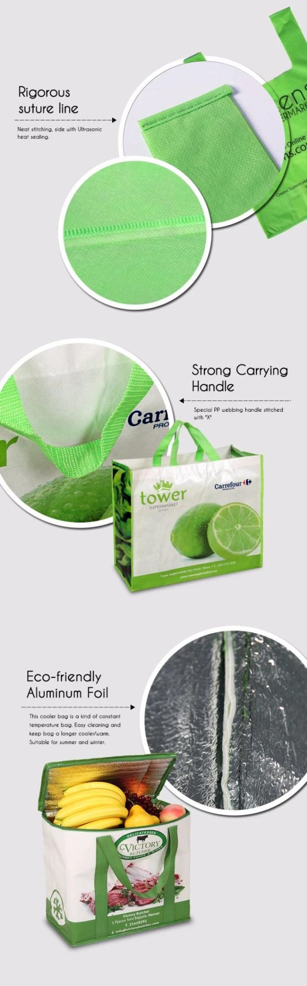 Reusable Hot Transfer Printing Non-Woven Fabric Shopping Bag for Supermarket