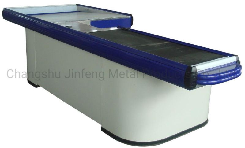 Metal Cashier Table Checkout Counter with Conveyor Belt and Motor