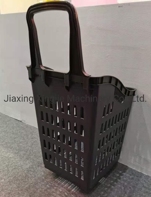 65L Large Capacity Plastic Rolling Shopping Basket with Hanle