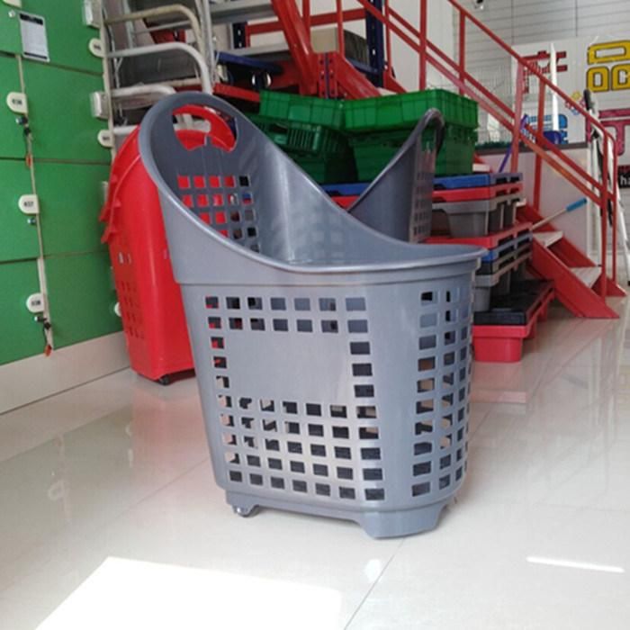 Supermarket Used Big Hand Pull Plastic Shopping Trolley Basket