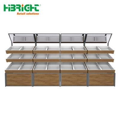 Double Layers Metal Board Vegetable Rack, Vegetable and Fruits Display Rack, Wood Fruit Vegetable Display