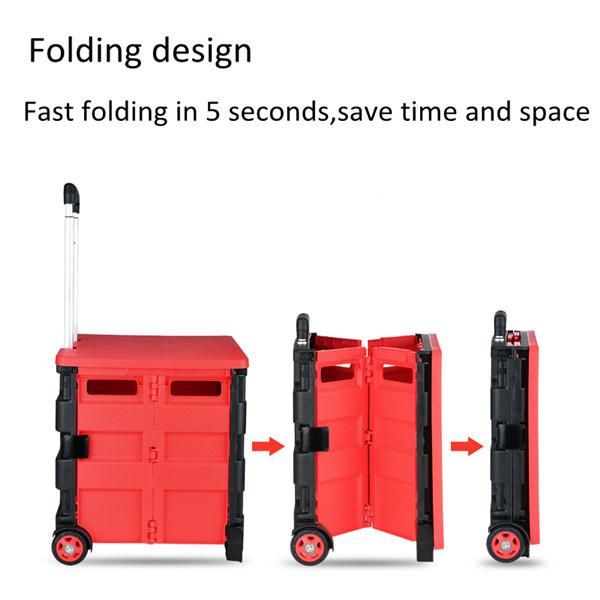 55L Portable Supermarket Plastic Wheel Folding Shopping Trolley Hand Cart