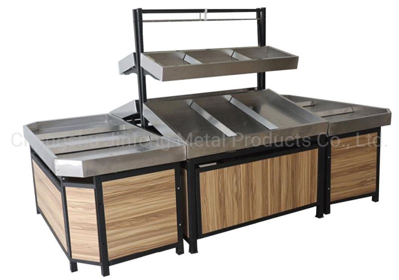 Supermarket Shelving Wooden and Metal Fruit and Vegetable Display Stand