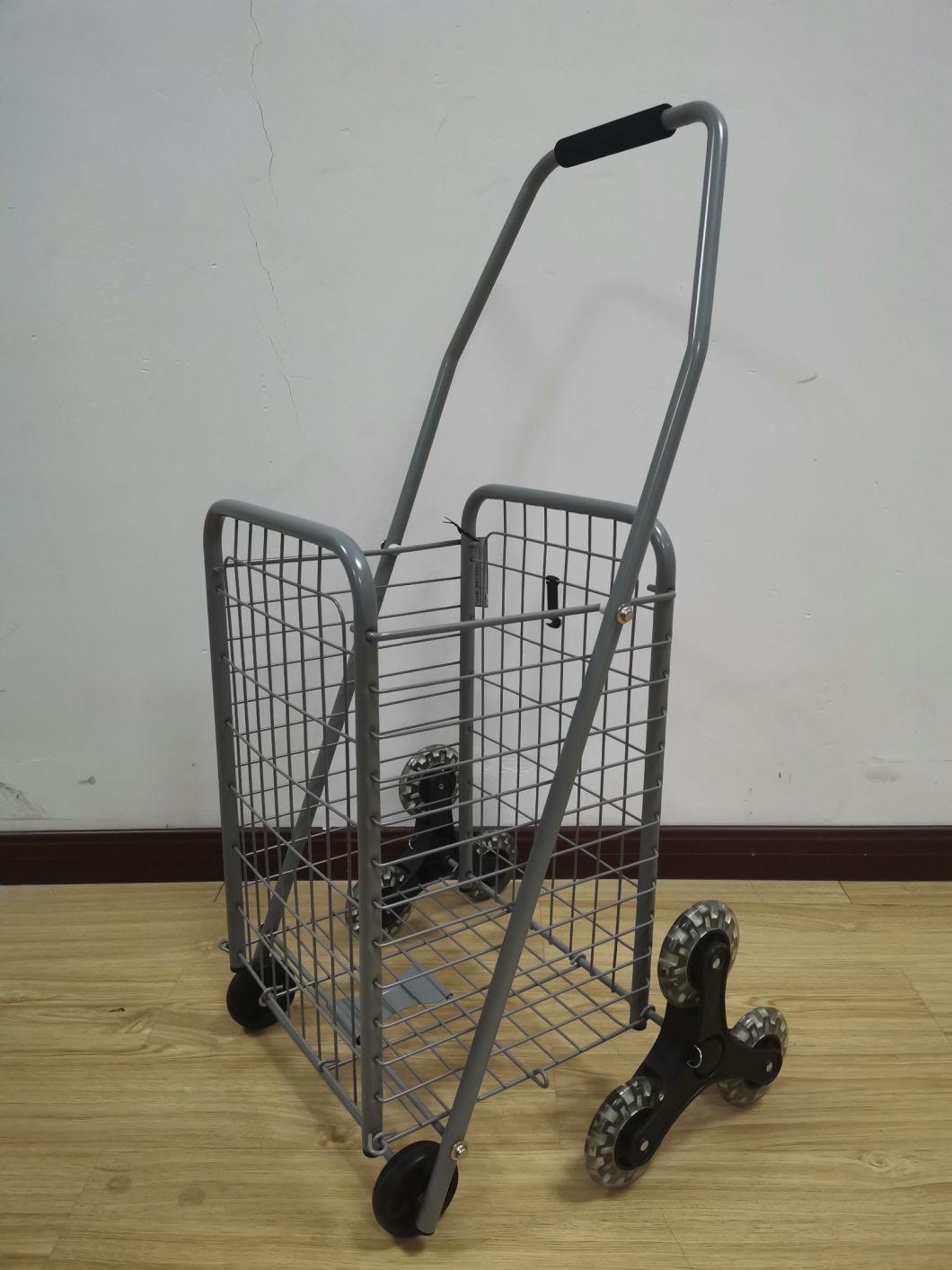 Supermarket Wholesale Folding Basket 3 Wheel Stair Climbing Stainless Steel Shopping Trolley