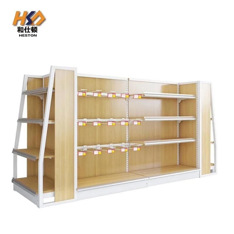 Wood Color Metal Cabinet Display Shelf Wall Supermarket Shelf with Light Box