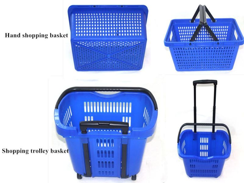 2016 Wholesale Supermarket Plastic Shopping Baskets/ Rolling Basket