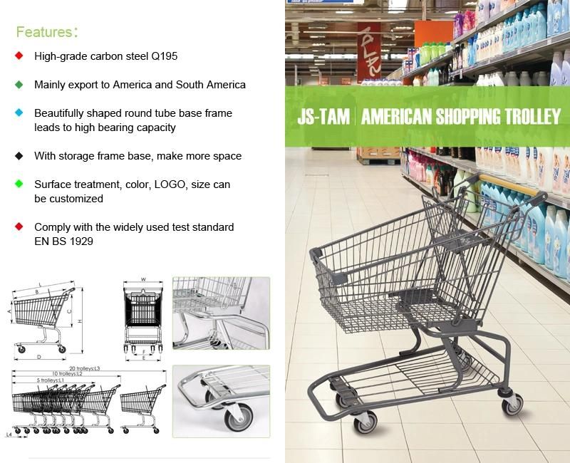 Hot Sale Asian Reasonable Price Steel Material 180L Supermarket Trolley (JS-TAS06)