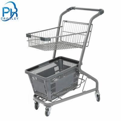 2 Layer Double Basket Supermarket Shopping Trolley Cart