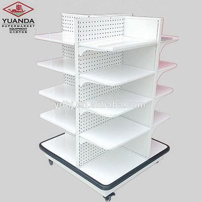 Factory Price Four Sided Shelf Supermarket Steel Shelf with 4 Wheels