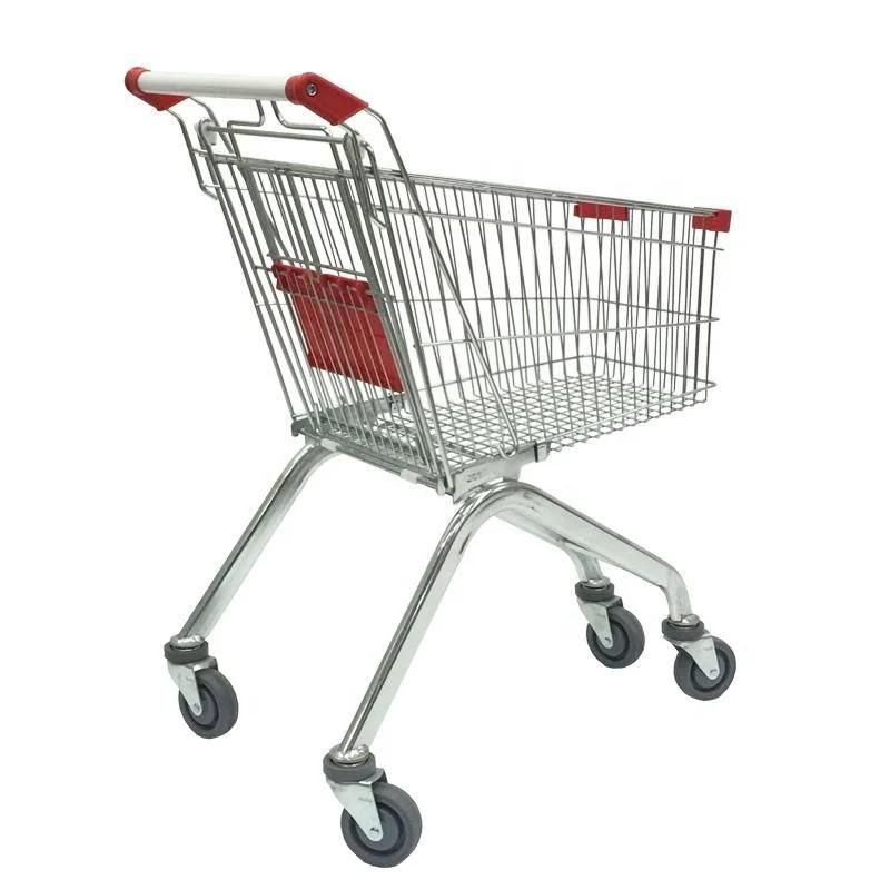 Supermarket Rolling Shopping Metal Basket Wheels Trolley Cart