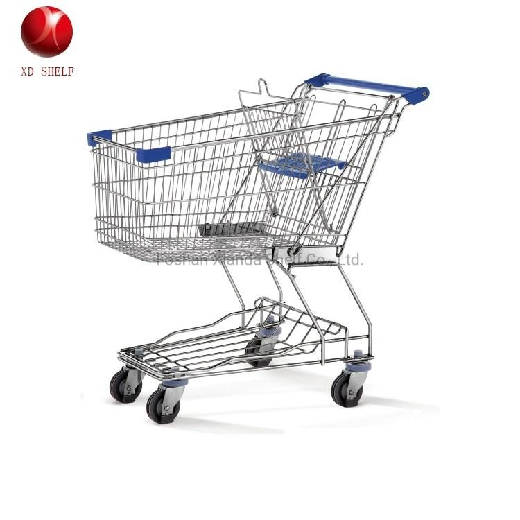 Large Capacity Plstic Rolling Shopping Basket with Wheels Euro Large Capcity Plastic Shop Equipment Groceries Shopping Trolley