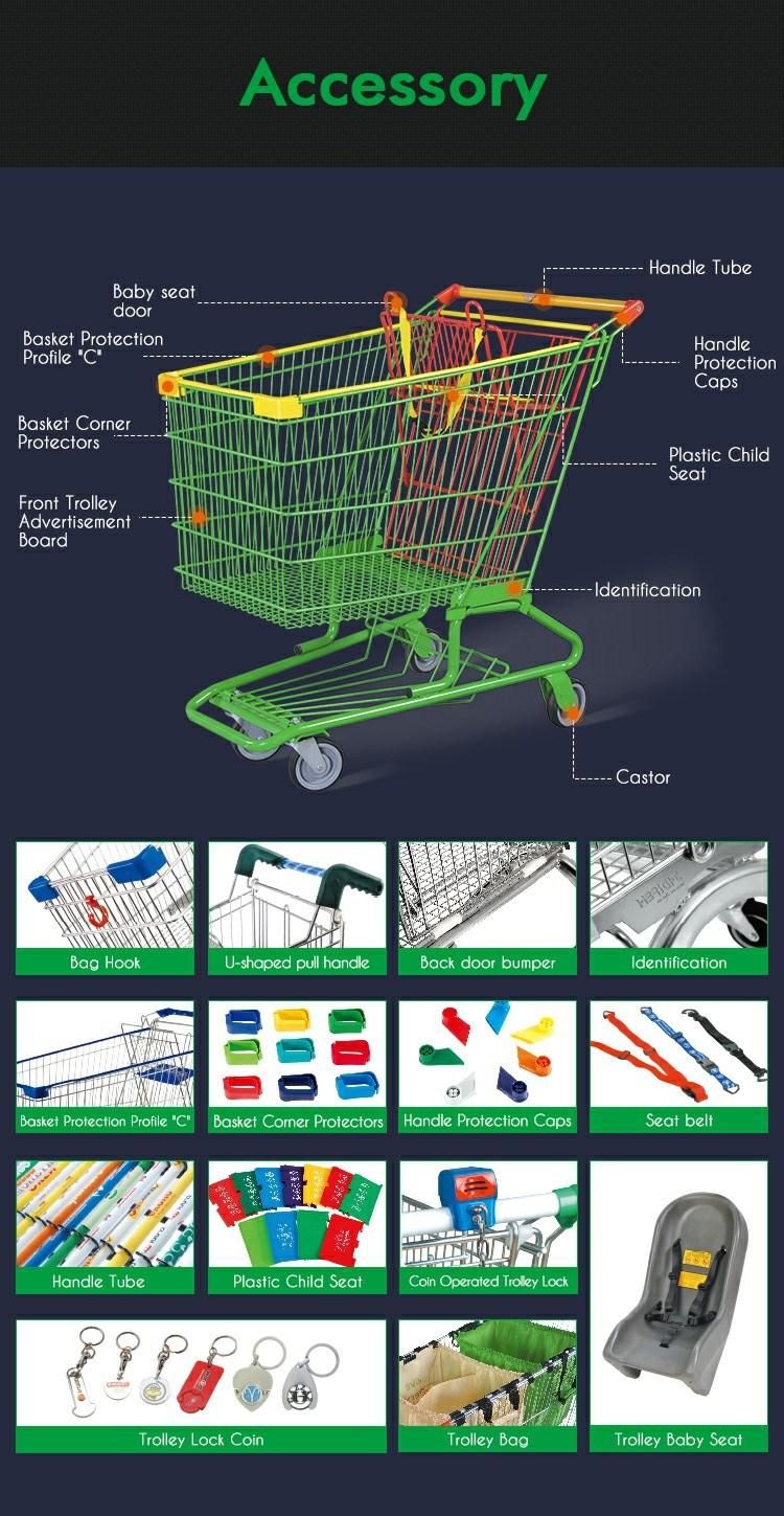 High Quality America Style Customized Supermarket Metal Shopping Trolley Cart