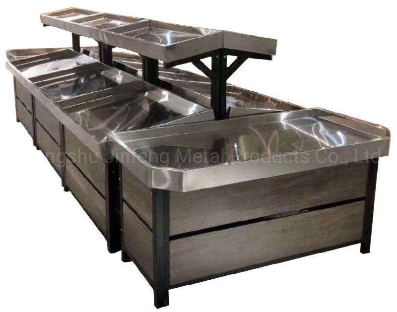 Supermarket Equipment Stainless Steel Fruit and Vegetable Display Stand with Wood