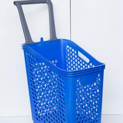 High Quality Hdpp Plastic Shopping Trolley Basket with Wheels for Supermarket